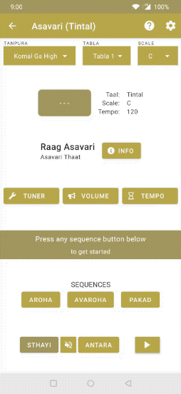 Change volume or play only tabla or tanpura or harmonium - GIF